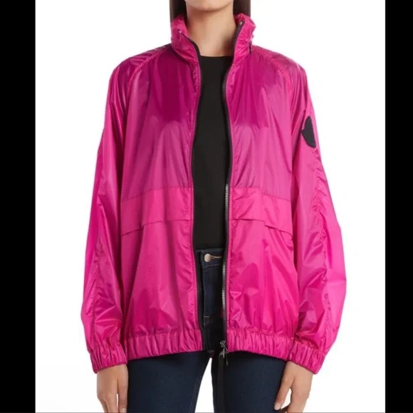 Moncler hot pink Groseille light weight jacket spring zip hooded sz 2 Medium M - Picture 3 of 11
